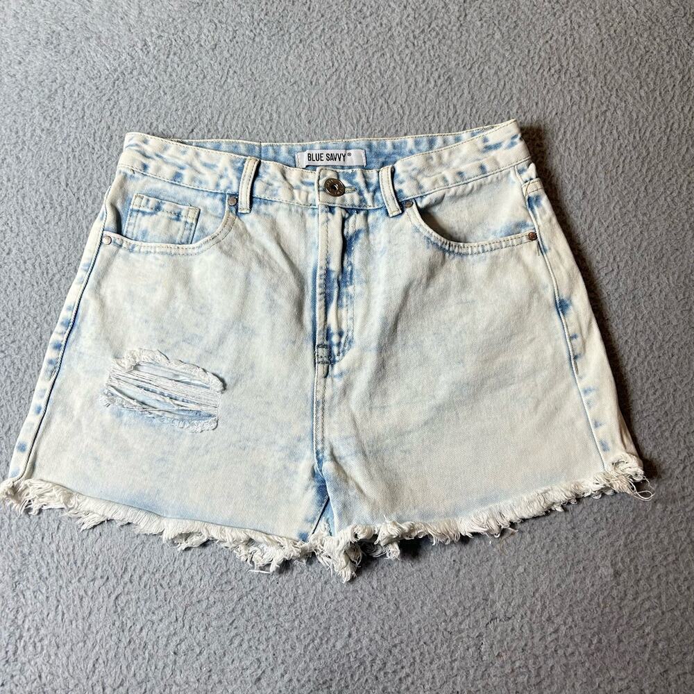 Blue Savvy Shorts‎ Womens 7/28 Blue Distressed Light Wash Cutoff Shorts